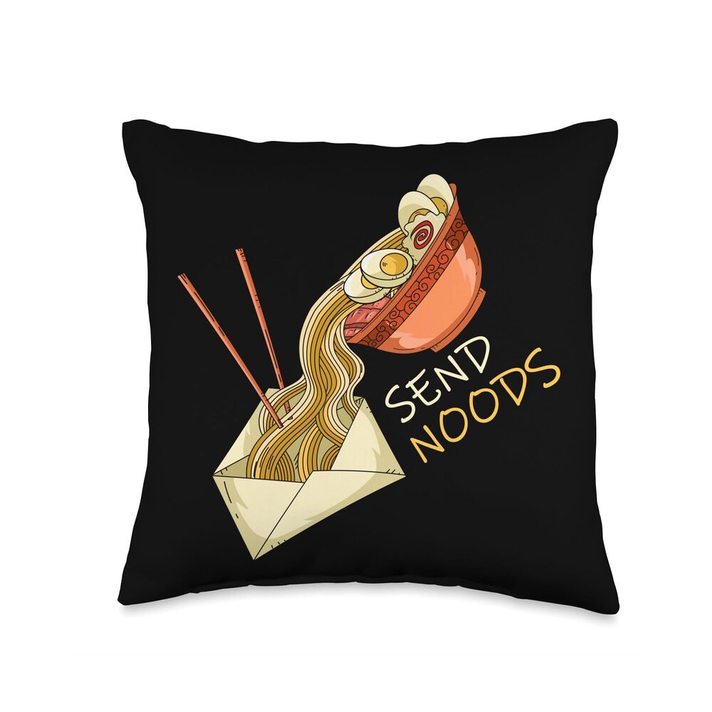 2911 Kawaii Ramen Japanese Noodles Bowl-Send Noods Throw Pillow 16x16